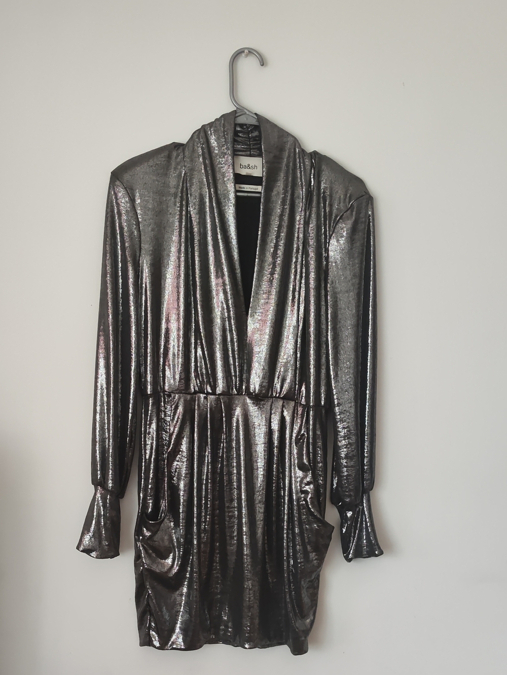 ba&sh Metallic Silver Wrap-Style Dress